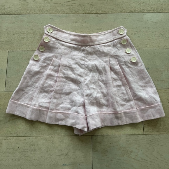 Zimmerman High Tide Button Embellished High Waisted 100% Linen Shorts - Picture 7 of 13